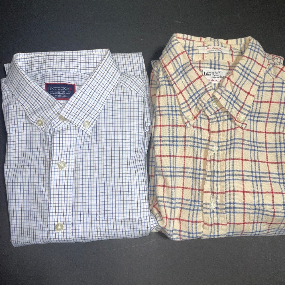 2 Pcs Untuckit Gant Shirt Blue Plaid Sz M